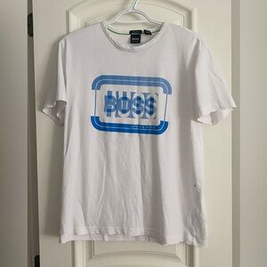 BOSS Men’s White Tee with Blue Graphic